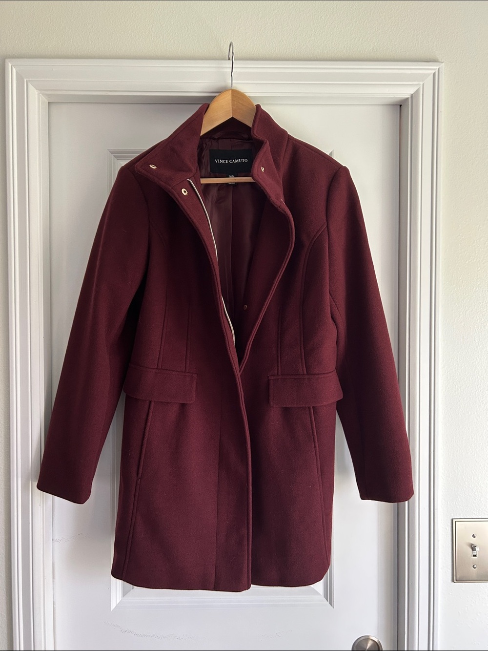 Vince Camuto Wine Red Wool-Blend Trench Coat